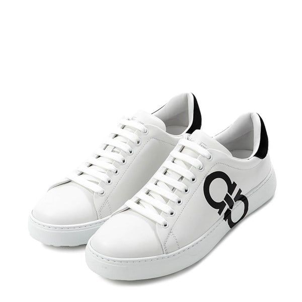  Sneaker Salvatore Trắng Logo Đen Gót Nhung 0747213 