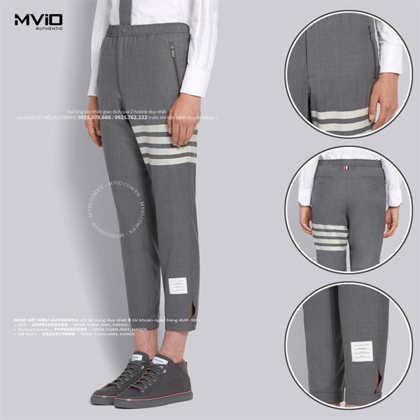  Quần Vải Thom Browne Ghi Viền Trắng Gấu Cúc MTT012A 06416 035 