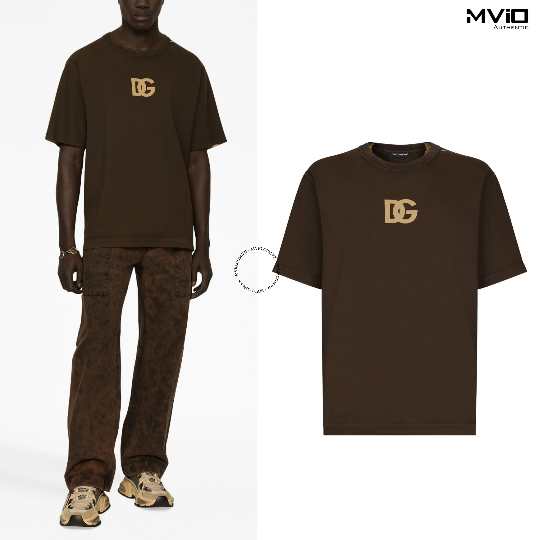  Phông Dolce Gabbana Nâu Logo DG Vàng G8PN9TG7JJ8 M1512 