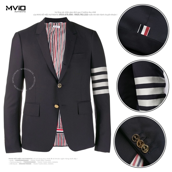 Khoác Blazer Thom Browne Navy Tay Viền Trắng MJC159A06146 415