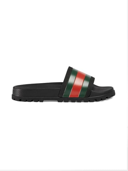  Dép Gucci Đen Vạt Cờ Đế Cao Quai Ngang 