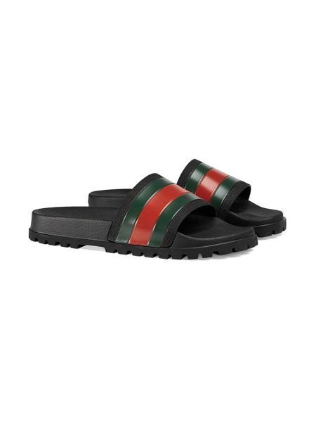 Dép Gucci Đen Vạt Cờ Đế Cao Quai Ngang 