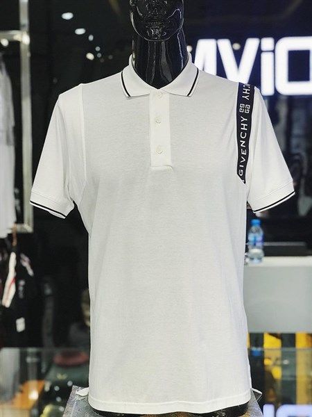  Polo Givenchy Trắng Vạch Vai Bm76Lc3002 
