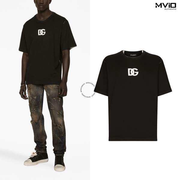  Phông Dolce Gabbana Đen Xám Logo DG Trắng G8PN9TGJJ8 N000 