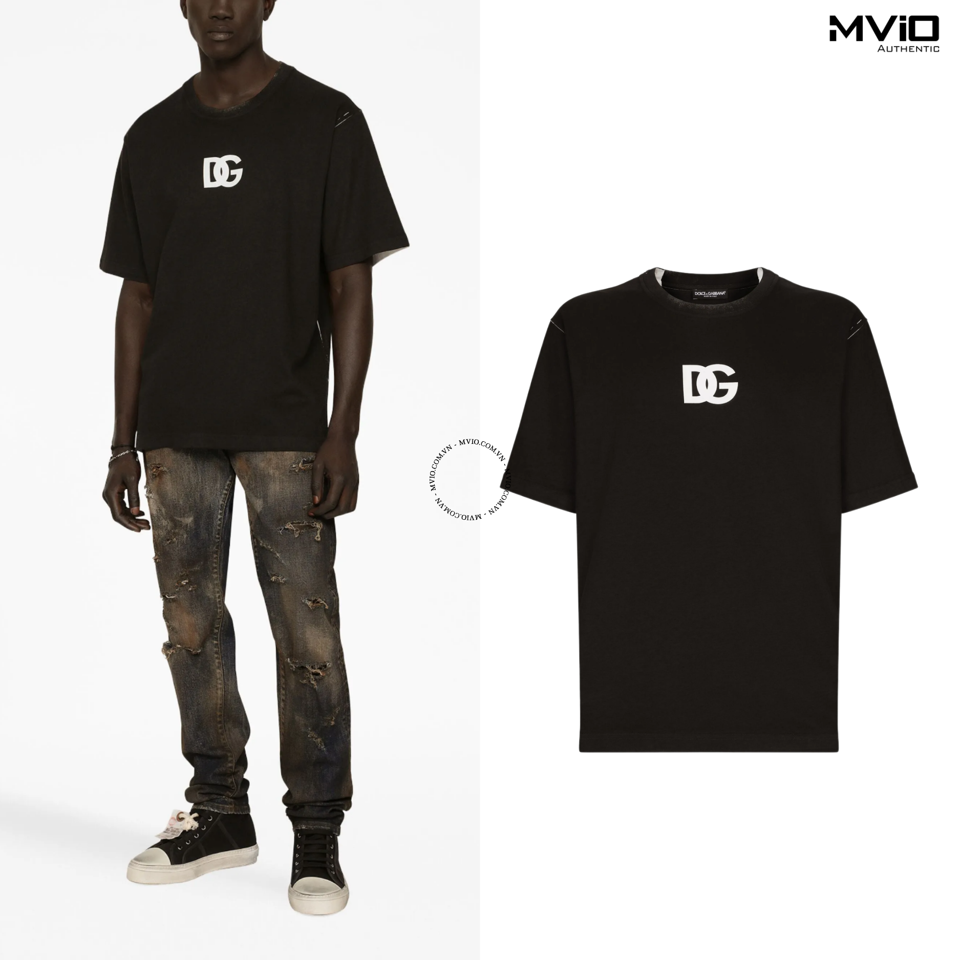  Phông Dolce Gabbana Đen Xám Logo DG Trắng G8PN9TGJJ8 N000 