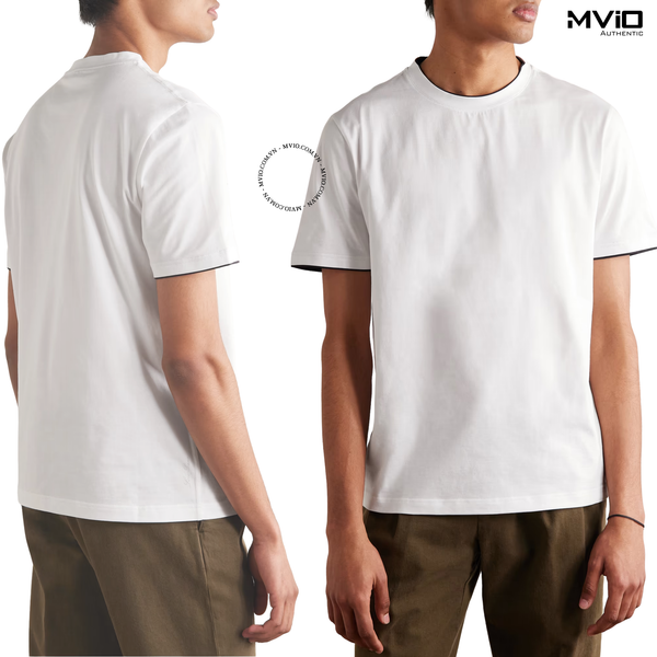  Phông Loro Piana Trắng Viền Cổ & Tay Đen FAM8891 1005 