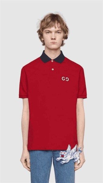  Polo Gucci Đỏ Cổ Đen Thêu Ngực 574086 Xja6C 