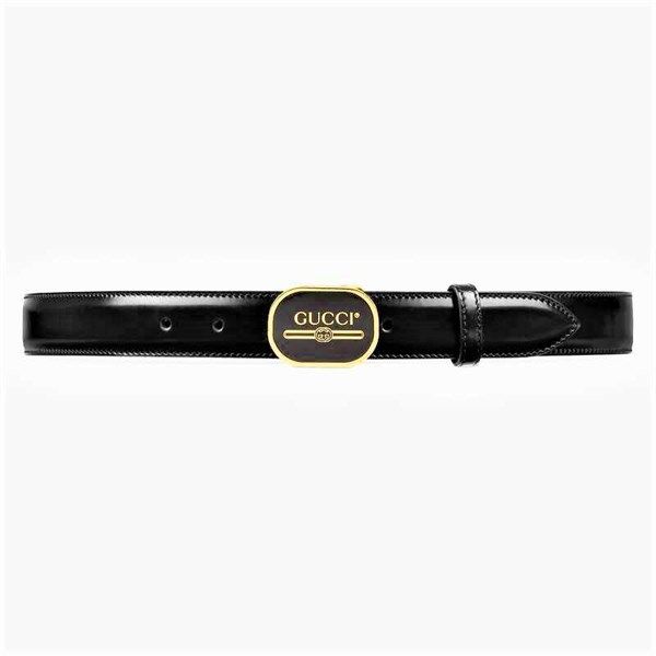  Belt Gucci Đen Da Trơn Mặt Tròn Viền Vàng 547754 