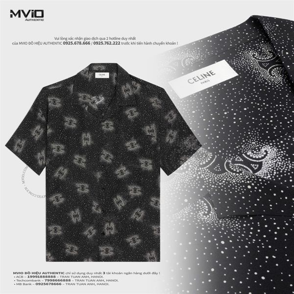  Sơ Mi Celine Cộc Tay Đen Hoạ Tiết Trắng 2C946932W 38CE 