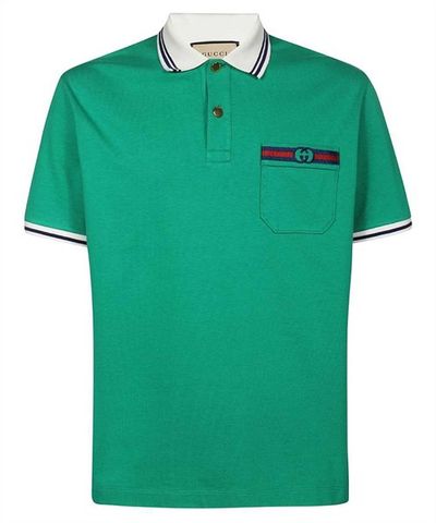  Polo Gucci Xanh Cổ Trắng Logo GC Viền Ngực 628339 XJCQR 