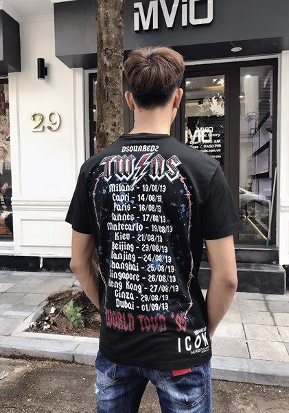  Phông Dsquared2 Đen Chữ Ngực Xanh Đỏ Twins S79Gc0008 