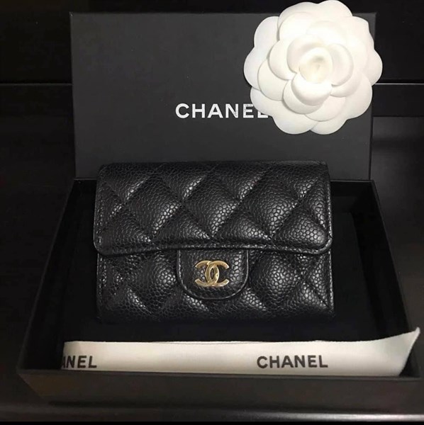 Card Holder Chanel Đen Khoá Vàng GAT45EP4