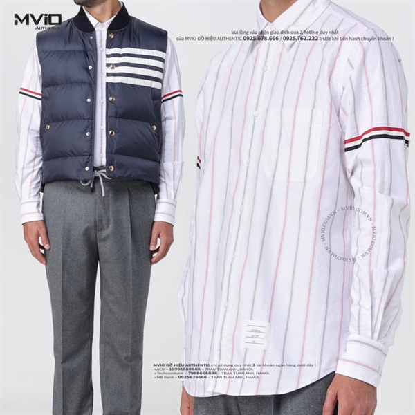 Sơ Mi Thom Browne Trắng Dài Tay Kẻ Màu MWL301O07720 960