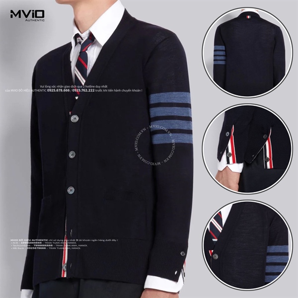 Khoác Cardigan Thom Browne Navy Tay Viền Xanh MKC002B Y1014 415