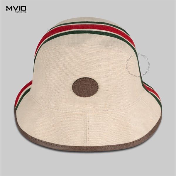  Mũ Gucci Bucket Be Vạt Cờ 661943 4HAG3 