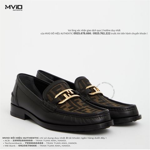  Loafer Fendi Đen Khoá Gold Vân FF Nâu Canvas 7D1550AJZF F0R7R 