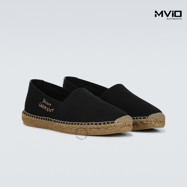  Slip On Cói Saint Laurent Đen Thêu Logo 