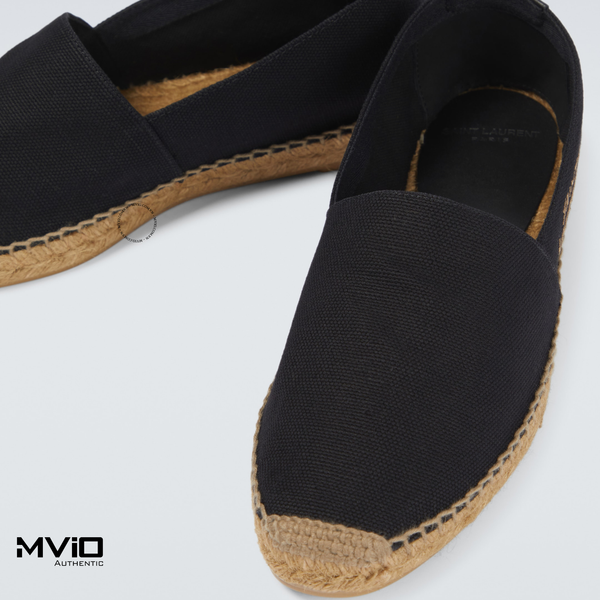  Slip On Cói Saint Laurent Đen Thêu Logo 