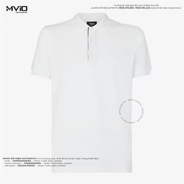  Polo Fendi Trắng Check Cổ Nâu Vân FF FY0985 AA0N F0QA0 