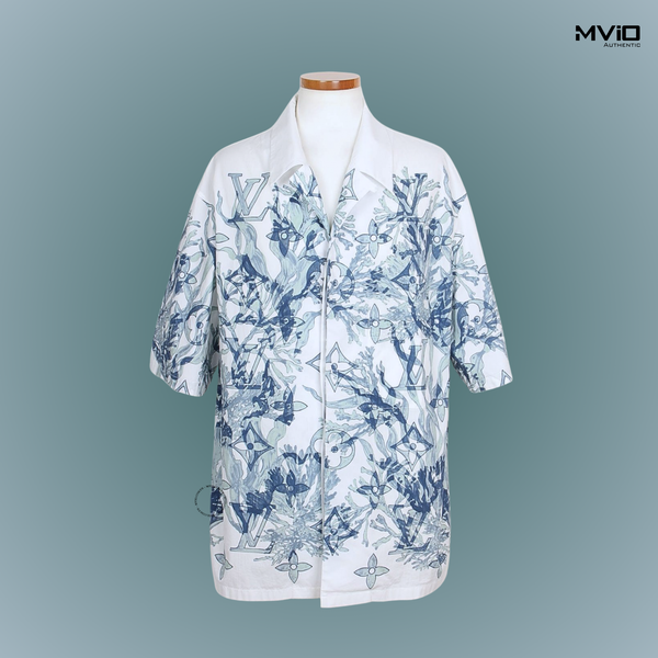  Sơ Mi Louis Vuitton Trắng Xanh Monogram Hoa 1ABNSG 