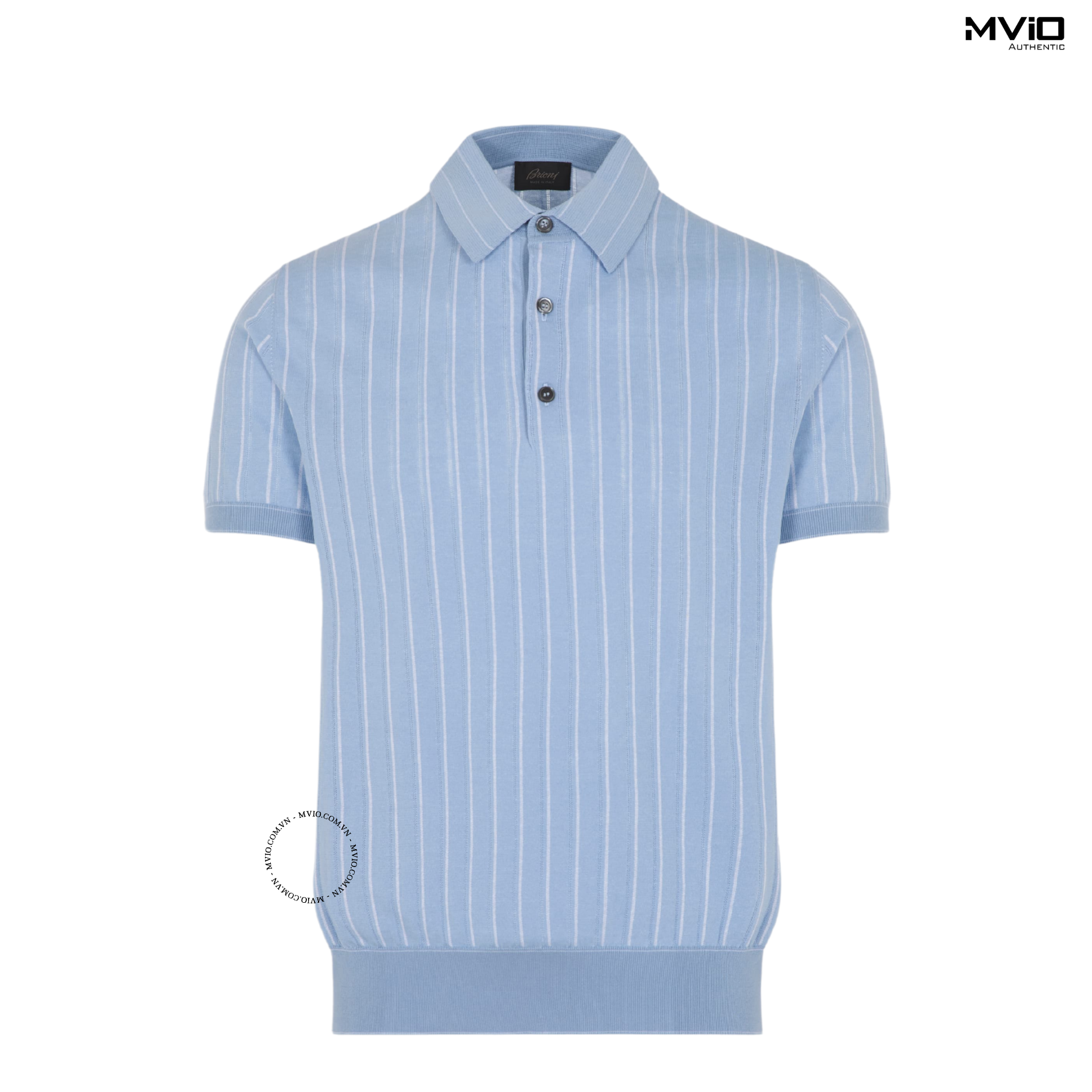  Polo Brioni Xanh Nhạt Kẻ Trắng Dệt Kim URM20OPCK 4990 
