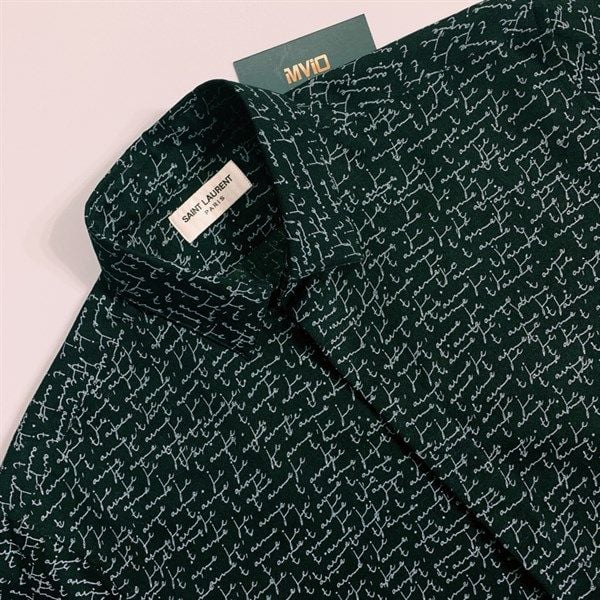  Sơ Mi Saint Laurent Đen In Chữ 481867 Y332R 