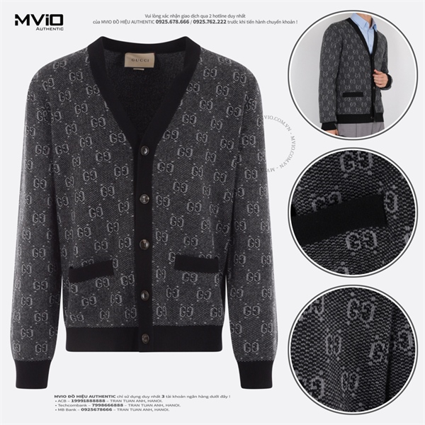 Khoác Cardigan Gucci Đen Vân Mono Trắng 761550XKDK 1230