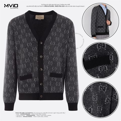  Khoác Cardigan Gucci Đen Vân Mono Trắng 761550XKDK 1230 