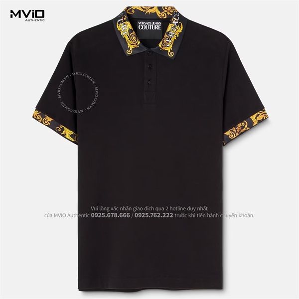  Polo Versace Couture Đen Cổ Và Tay Viền Hoạ Tiết Vàng 74GAGT18 