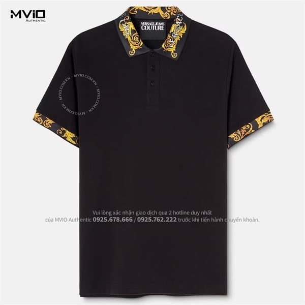  Polo Versace Couture Đen Cổ Và Tay Viền Hoạ Tiết Vàng 74GAGT18 