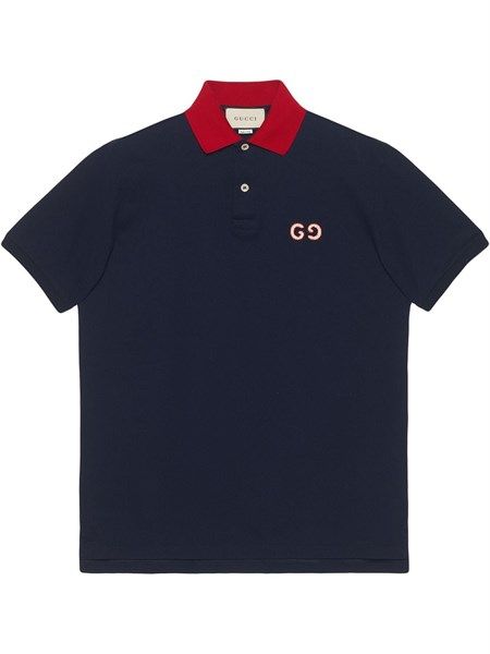  Polo Gucci Navy Cổ Đỏ Chữ Thêu Ngực 574086 