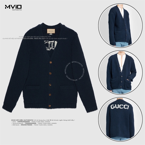 Khoác Cardigan Gucci Navy Chữ Sau 761541XKDK4 4492