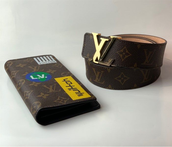  Belt Louis Vuitton Nâu Vân Mono Mặt Gold 