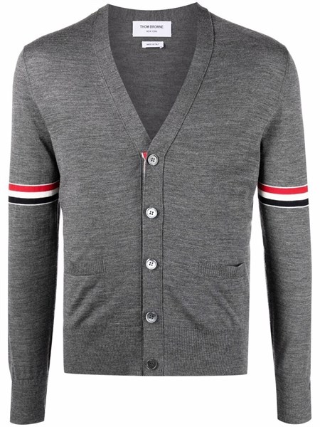 Khoóc Cadigan Thom Browne Ghi Merino Tay Viền MCK4013 00013