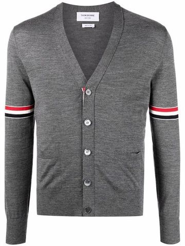  Khoóc Cadigan Thom Browne Ghi Merino Tay Viền MCK4013 00013 