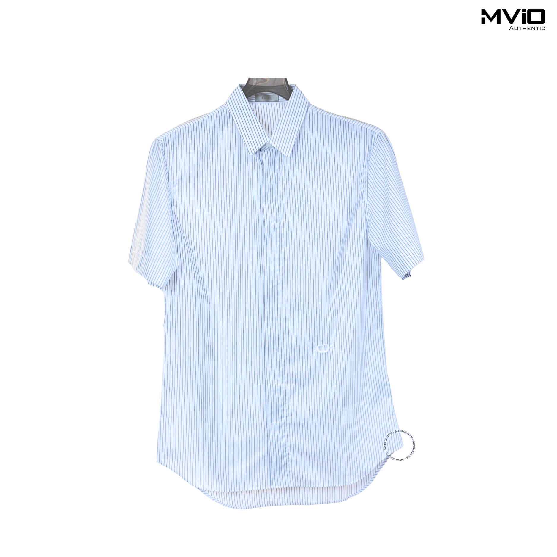  Sơ Mi Dior Trắng Cộc Tay CD Kẻ Xanh 113C525A5609 