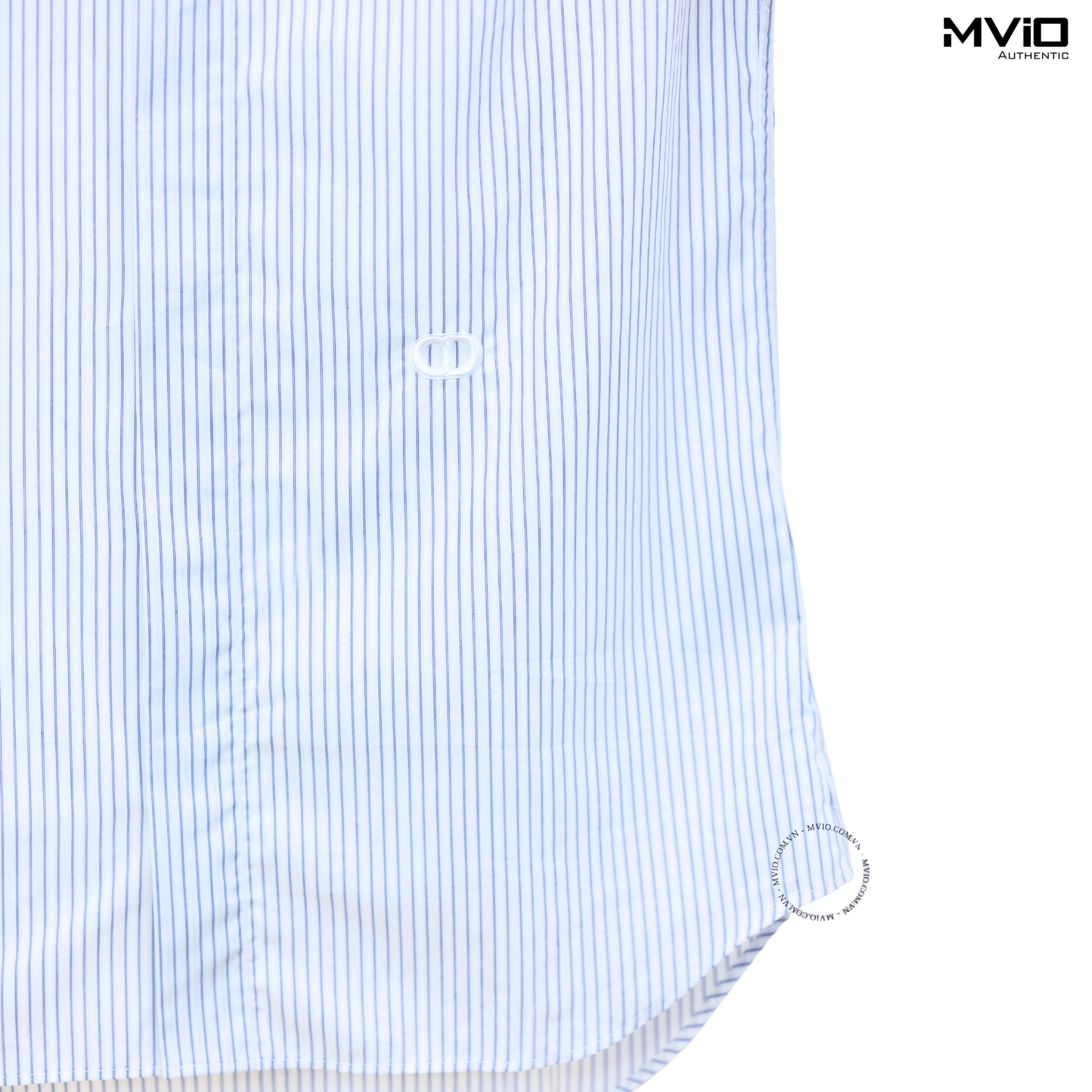  Sơ Mi Dior Trắng Cộc Tay CD Kẻ Xanh 113C525A5609 