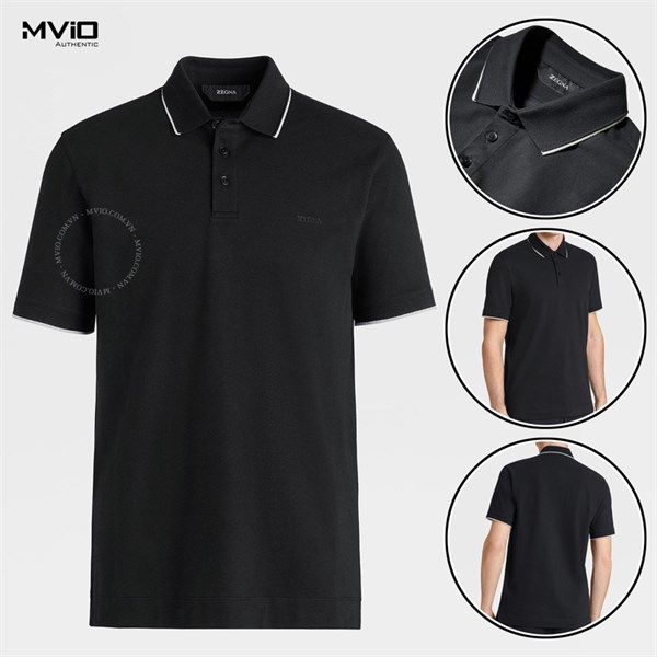  Polo Zegna Đen Cổ Đen Cổ Viền Trắng Vu360 Zz661 