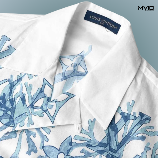  Sơ Mi Louis Vuitton Trắng Xanh Monogram Hoa 1ABNSG 
