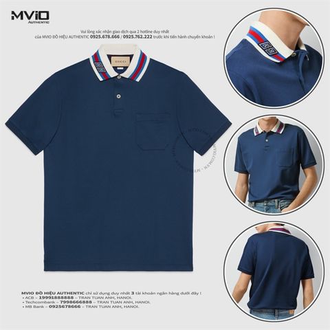  Polo Gucci Xanh Cổ Trắng Logo GG ‎768630 XJF45 4030 