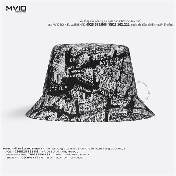  Mũ Dior Bucket Đen Hoạ Tiết & Vân Oblique 2 Mặt 32CPA9231130 