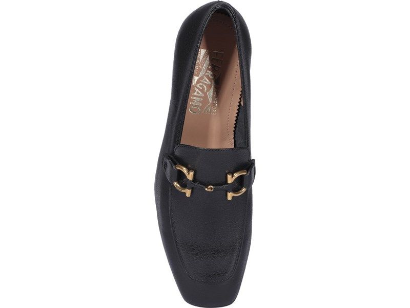  Loafer Salvatore Đen Da Sần Mũi Vuông Khoá Vàng Ln-Eee 