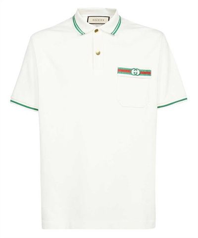  Polo Gucci Trắng Cổ Viền Xanh Túi Ngực 628339 XJCQR 