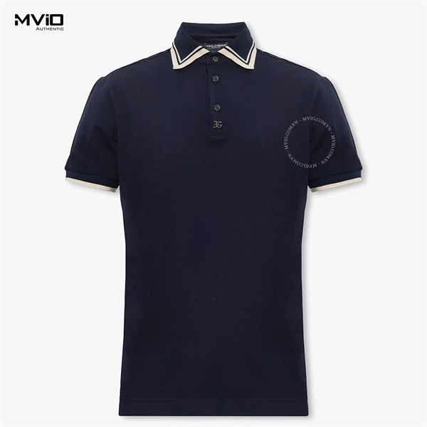 Polo Dolce Gabbana Navy Viền Cổ Tay Logo Ngực G8PA7T B0065