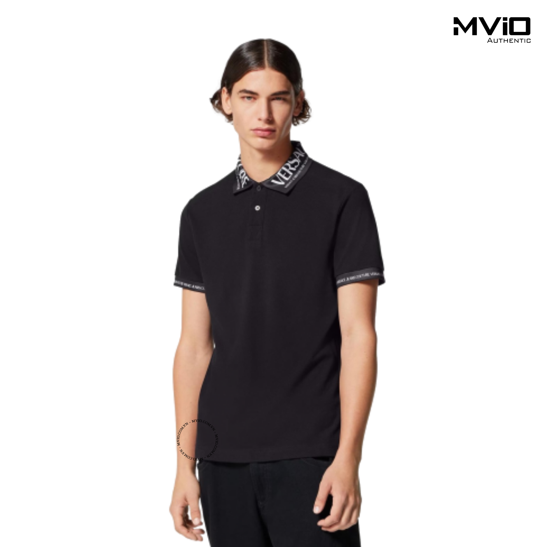  Polo Versace Đen Cổ Chữ Trắng 74GAGT02 