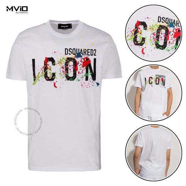  Phông Dsquared2 Trắng Icon Đen Vẩy Sơn S79GDC0052 