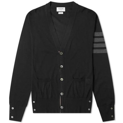  Khoác Cardigan Thom Browne Đen Merino Tay Viền Xám MKC002A 00014 