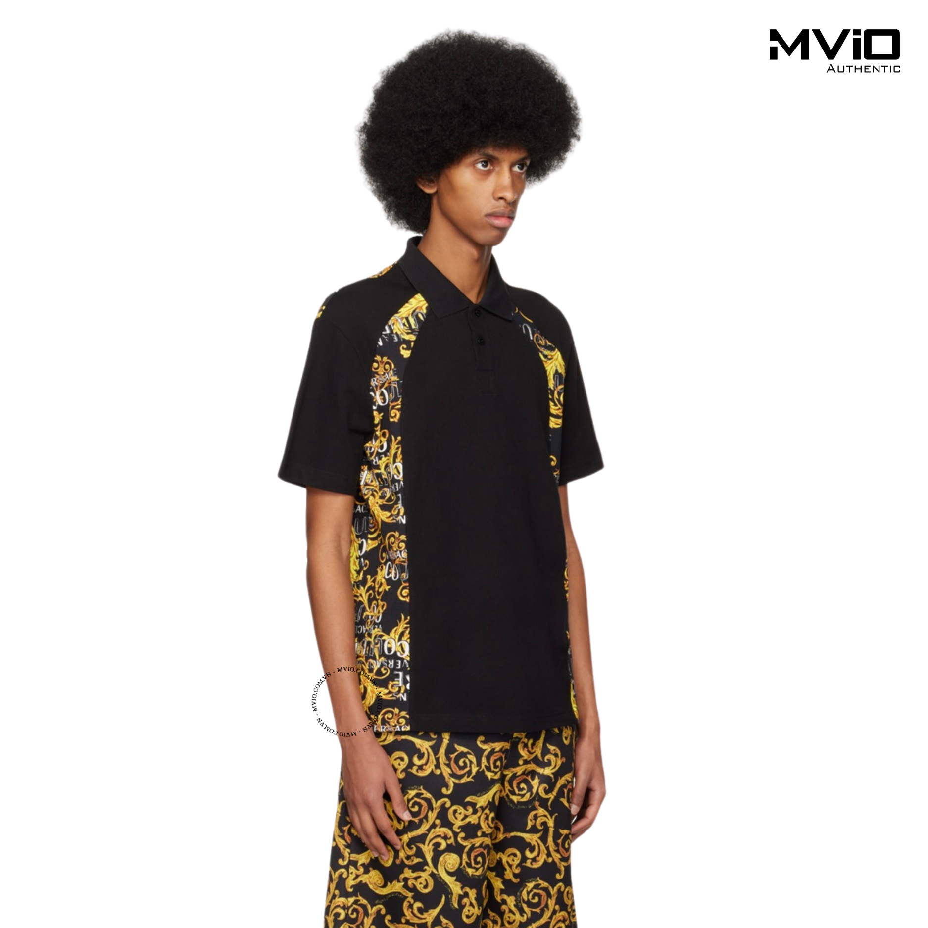  Polo Versace Đen Hoạ Tiết Vàng 2 Bên 74GAG627 