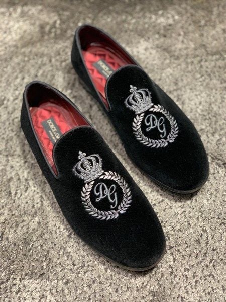  Loafer Dolce Đen Nhung Thêu A50001 