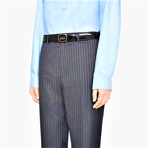  Belt Gucci Đen Da Trơn Mặt Tròn Viền Vàng 547754 